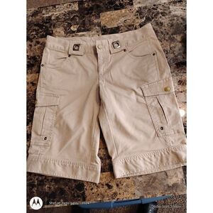 Athleta Kick It Cargo Bermuda Shorts Size 16 Khaki Tan Snap Utility Inseam 10"